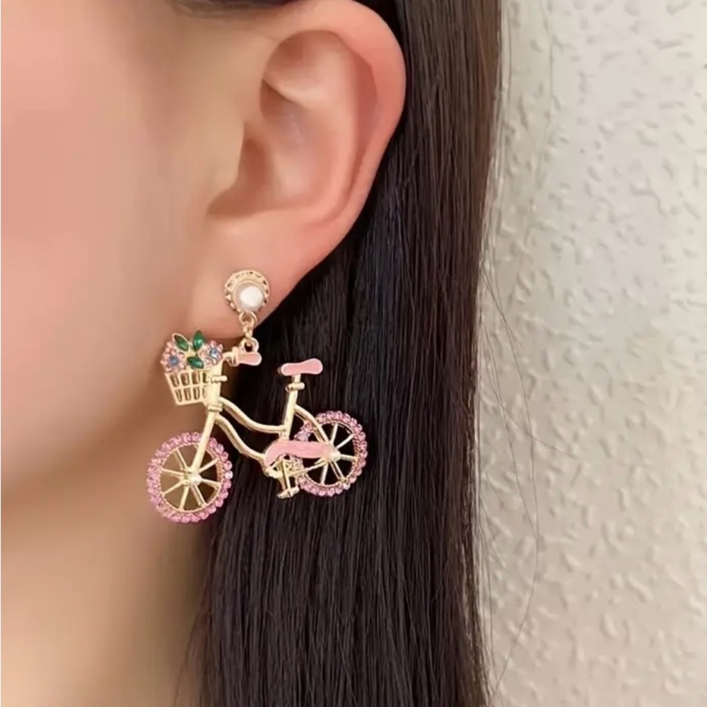 💥Charming Pink Bicycle Earrings